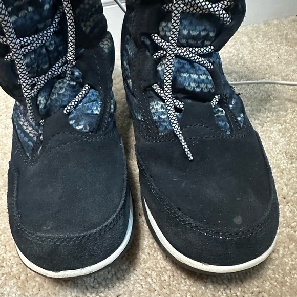 Bearpaw Tall Knit & Suede Winter Snow Boots Women’s 8 Blue Patterned Lace-Up - Picture 2 of 13
